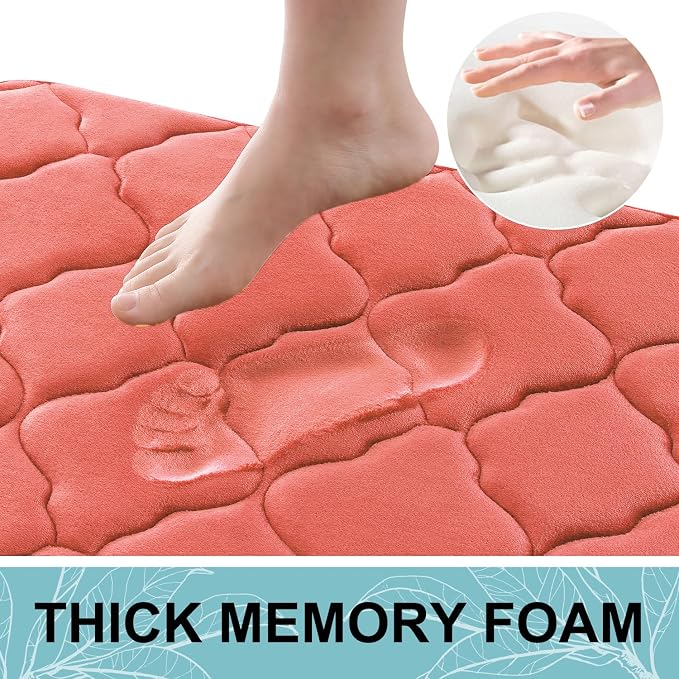 OLANLY Memory Foam Bath Mat Rug 36x24, Ultra Soft Bathroom Rugs, Coral | Thick Absorbent Carpet, Non-Slip Backing, Machine Washable, for Bathroom Floor, Tub, Shower and Home Decor Accessories