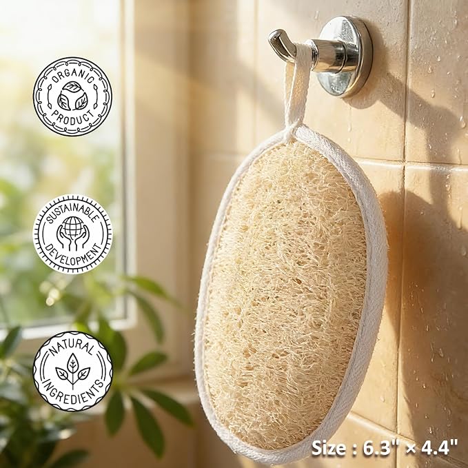 Premium Egyptian Natural Loofah Sponge 100% Plant-Based Exfoliating Body Scrubber Dye-Free Biodegradable Shower Pouf Deep Cleansing for Body Back and Face, Women & Men (3 Pack)