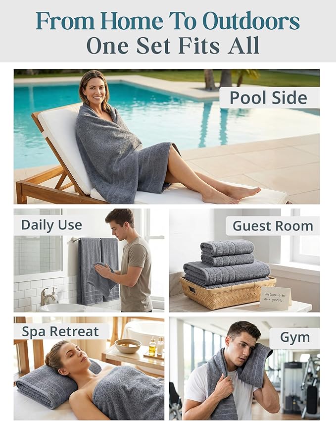 Casa Platino Towel Set Soft Absorbent Quick Dry 100% Cotton - Cool Grey | Cotton Bath Towels - Lightweight & Breathable, Fade-Resistant Color, Classic Terry Weave, Densely Woven, Coordinated Colors