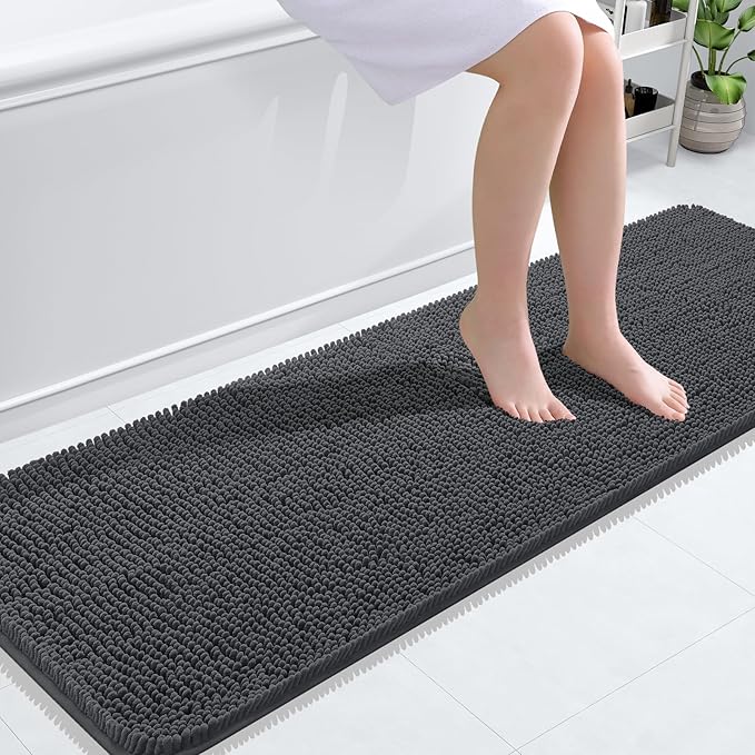 OLANLY Bathroom Runner Rugs 59x20, Extra Soft Absorbent Chenille Bath Rugs | Dark Grey, Quick-Drying Rubber Backing, Washable Long Bath Mat for Bathroom Floor, Tub and Shower, Home Decor Accessories
