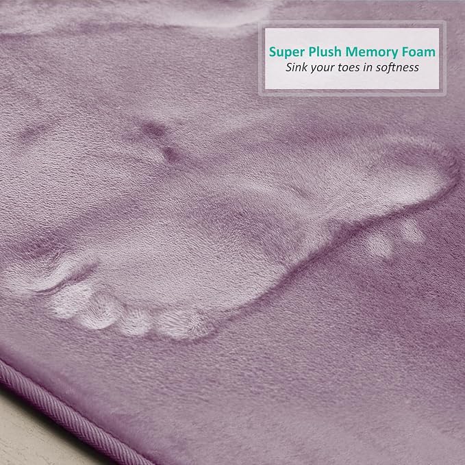 Clara Clark Bathroom Rugs, Velvet Memory Foam Bath Mat, Non-Slip Bath Rugs, Machine Wash, Dries Quickly, Ultra Soft Plush Bath Mats for Bathroom, 20 x 32, Dusty Purple