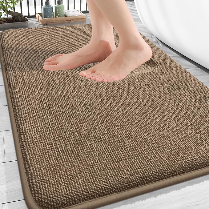 OLANLY Thick Memory Foam Bathroom Rugs 30x20, Soft Absorbent Bath Mat, Tan | Quick Dry Bath Rugs, Non-Slip Carpet, Machine Washable Mats for Bathroom Floor, Tub and Shower, Home Decor Accessories