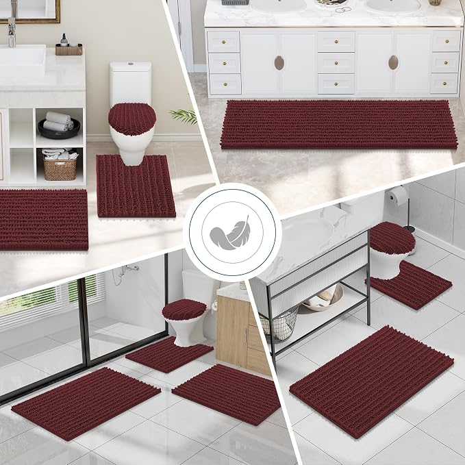 Smiry Bathroom Toilet Rugs U Shaped 24X20, Chenille Bath mats for Toilet | Caramel Red Extra Soft Absorbent Non Slip Rubber Backing Contour Bath Rugs for Toilet, Machine Washable Contoured Bath Mats