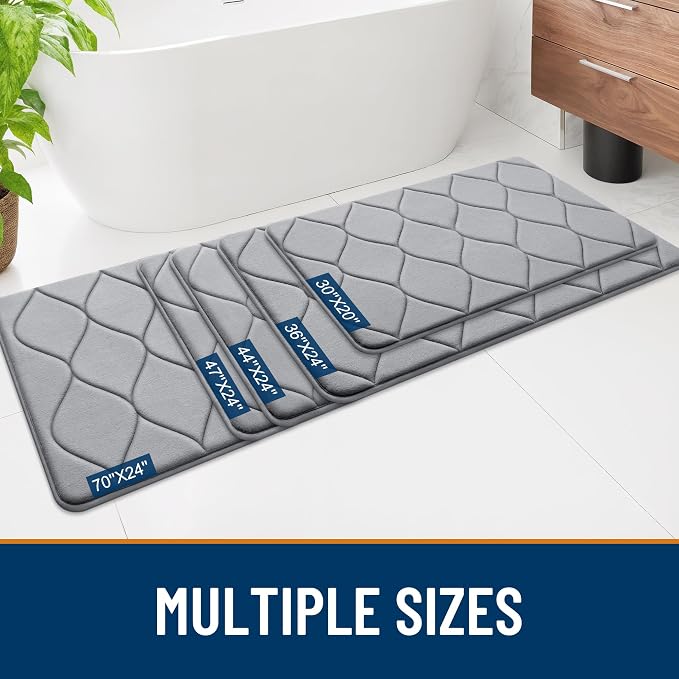 Smiry Memory Foam Bath Mat 70x24, Ultra Soft Absorbent Bathroom Rugs | Grey, Plush Quick Dry and Machine Washable Cushion Bath Mats for Bathroom, Shower, Tub & Home Decor