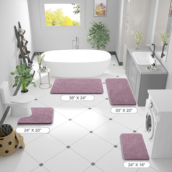 OLANLY Bathroom Runner Rugs 47x17, Extra Soft Absorbent Chenille Bath Rugs | Deep Plum, Quick-Drying Rubber Backing, Washable Long Bath Mat for Bathroom Floor, Tub and Shower, Home Decor Accessories