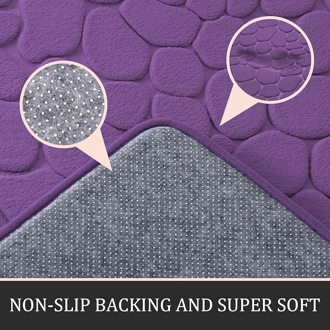 YIHOUSE Bathroom Rugs Mat Set, Memory Foam Bath Mat 2 Piece Purple | 17x24&20x46, Non Slip, Water Absorbent, Washable, Bath Mat For Bathroom, Sink and Toilet