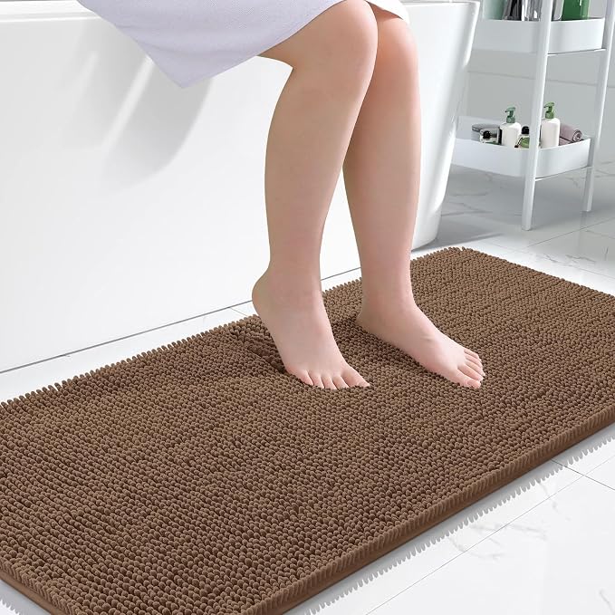 OLANLY Bathroom Runner Rugs 45x27, Extra Soft Absorbent Chenille Bath Rugs | Mocha, Quick-Drying Rubber Backing, Machine Washable Long Bath Mat for Bathroom Floor, Tub and Shower, Home Decor Accessories