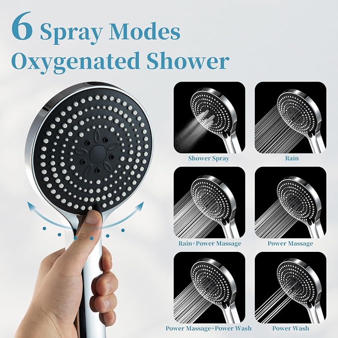 OFFO Shower Slide Bar Combo, Adjustable 21 in Slide Bar with 6-Mode High Pressure Handheld Shower Head and 60 in Stainless Steel Hose, Screw Wall Mounted, Chrome