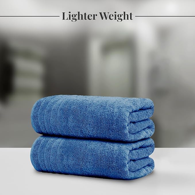 4 Piece Extra Large Bath Towels 30 x 60 Inches, Blue | 100% Cotton, Larger & Lighter Weight, Quicker to Dry, Super Soft and Absorbent, Perfect for Bathroom