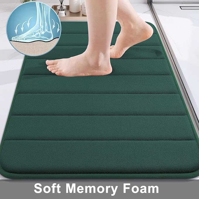 Buganda Memory Foam Bath Mat 24 x 16, Ultra Soft Absorbent Bathroom Rugs | Dark Green, Machine Washable Quick Dry Bath Mats for Bathroom Floor, Shower and Tub, Home Decor Accessories