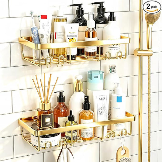 Moforoco Shower Caddy Shelf Organizer Rack, Self Adhesive Black Bathroom Shelves Basket, Home Farmhouse Wall Inside Organization and Storage Decor Rv Accessories, First Camper Apartment Essentials