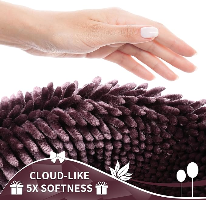 Yimobra Bathroom Rug Set 2 Piece, Luxury Shaggy Bath Mat Set with Non Slip Backing, Ultra Soft & Absorbent Mats for Bathroom Floor, Machine Washable, 31.5"x20"+24"x17", Dark Purple