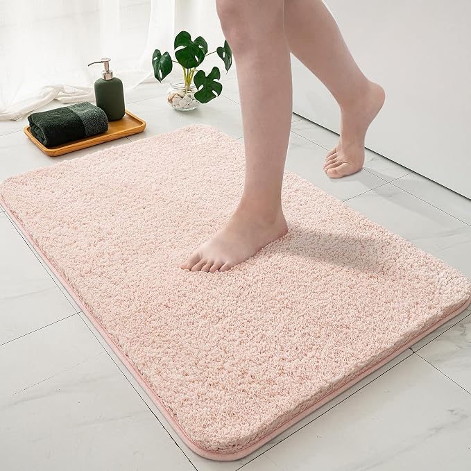 MIULEE Blush Bathroom Rugs Set 2 Piece Small Soft Bath Mats 16x24 Inch | Soft Absorbent Microfiber Bath Rugs, Non Slip, Quick Dry, Fluffy Bath Rugs for Bathroom Floor Tub Showers, Machine Washable