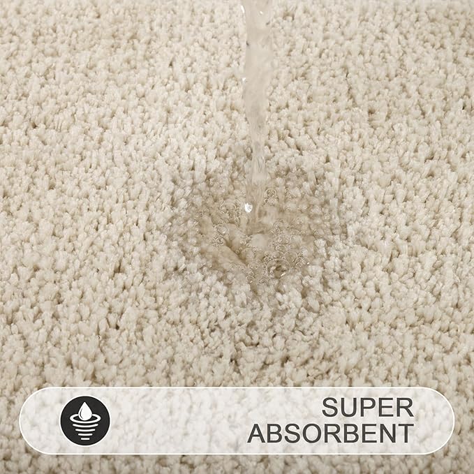 SHACOS Microfiber Bathroom Rugs Set of 3 with Toilet Lid Cover Non Slip | Washable Bath Mat Absorbent Bathroom Carpet 16"x24"+U Shape Toilet Rug 20"x24"+Toilet Lid Cover 19"x21", Light Beige