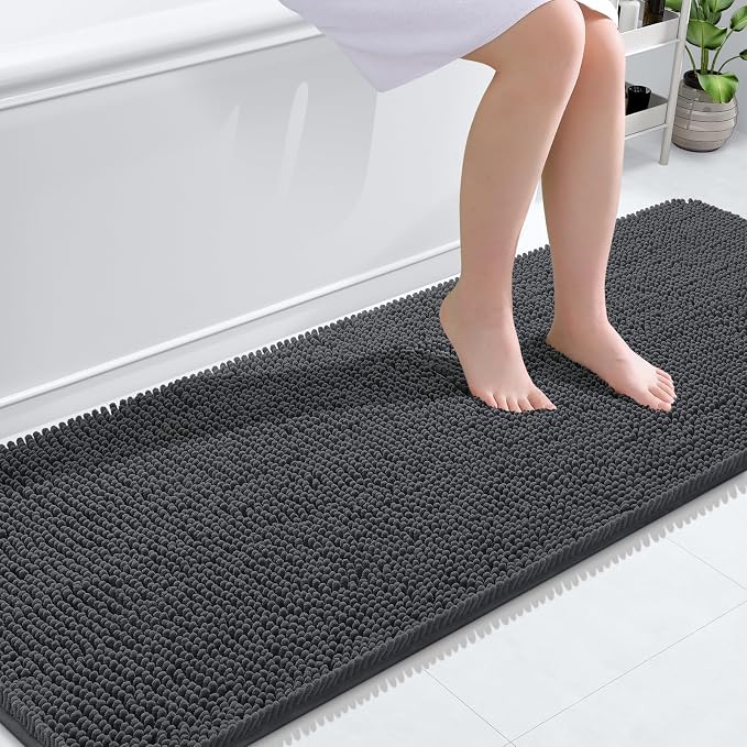 OLANLY Bathroom Runner Rugs 70x24, Extra Soft Absorbent Chenille Bath Rugs | Dark Grey, Quick-Drying Rubber Backing, Washable Long Bath Mat for Bathroom Floor, Tub and Shower, Home Decor Accessories