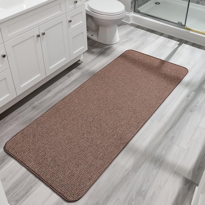 Bosap Bath Mat,Ultra Thin Bathroom Runner Rugs,Large Bath Mats for Bathroom,Quick Dry,Non-Slip,Machine Washable,Low Pile,Bath Rug,Shower Outside,Sink,Home Decor Accessories.Brown,3'x4'(36x48inch)
