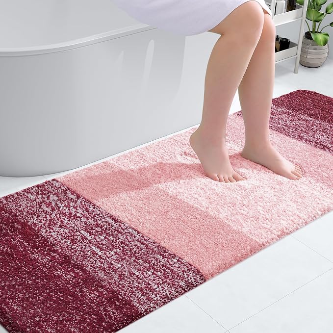 OLANLY Bathroom Runner Rug 70x24, Extra Soft Absorbent Microfiber Bath Rugs | Red, Non-Slip Quick-Drying Rubber Backing, Machine Washable Long Bath Mat for Floor, Tub and Shower, Home Decor Accessories