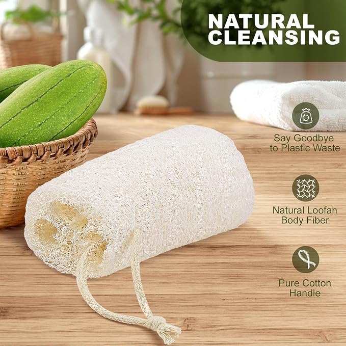 7 Pack Natural Loofah Sponge Exfoliating Body Scrubber 5 Inch | Organic luffa sponges, real plant fiber, gentle exfoliation for smooth skin, ideal for men women bath shower spa use