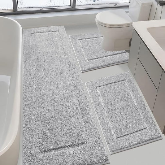IM HOME Bathroom Rugs Sets 3 Piece, Ultra Soft Thick Plush Fluffy Microfiber Absorbent Bath Mat, Non-Slip Backing, Machine Washable Bath Mats for Bathroom Floor, Tub, Toilet and Shower, Grey