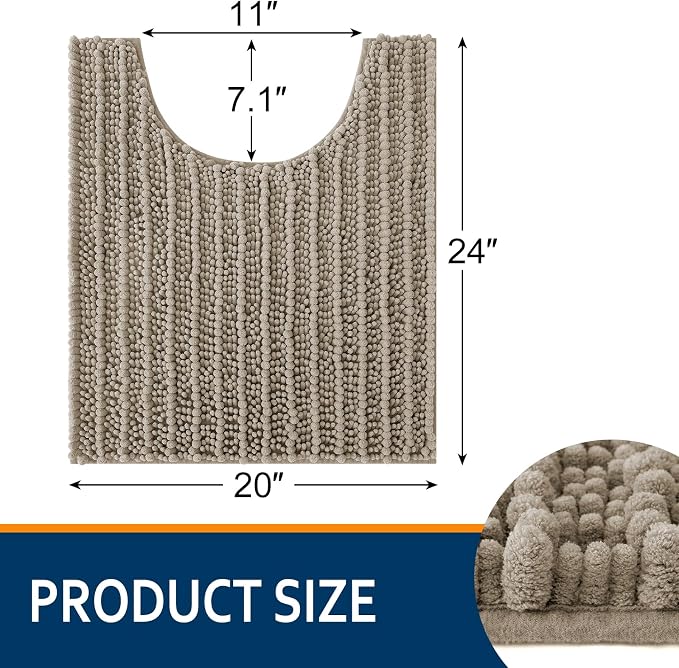 Smiry Bathroom Toilet Rugs U Shaped 24X20, Chenille Bath mats for Toilet | Latte Extra Soft Absorbent Non Slip Rubber Backing Contour Bath Rugs for Toilet, Machine Washable Contoured Bath Mats