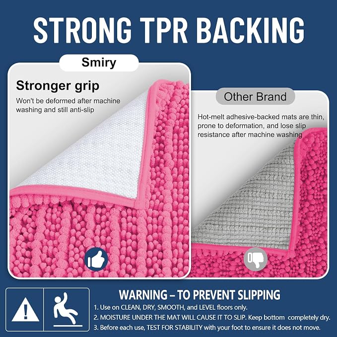 Smiry Bathroom Rugs 30X20, Extra Soft Rubber Backing Chenille Bath Mats | Hot Pink Machine Washable Non Slip Quick Dry Bath Mats for Bathroom Floor, Tub, Shower, Home Decor Accessories