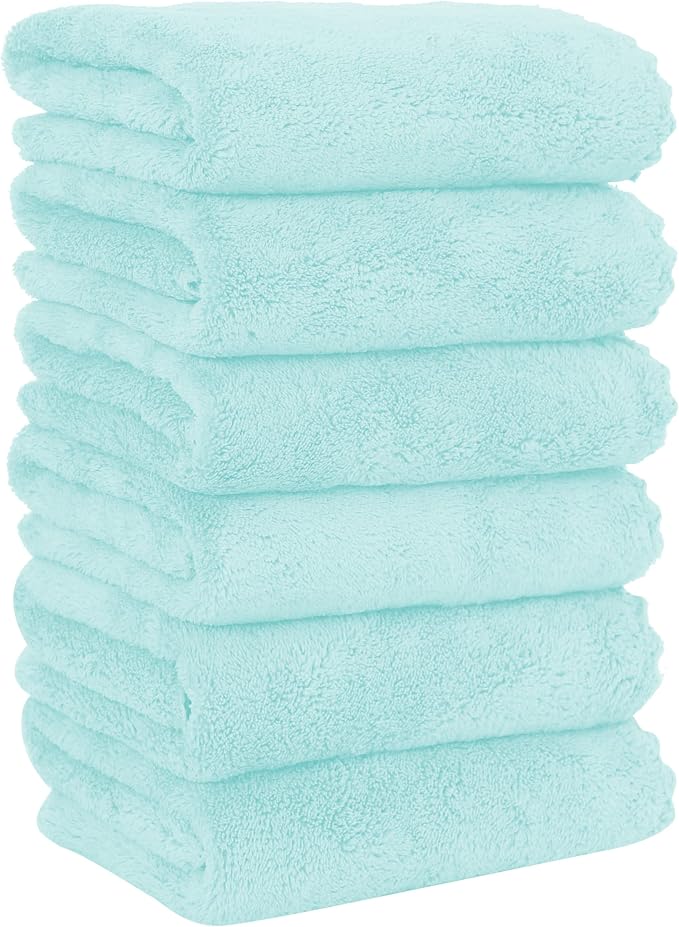 MOONQUEEN 6 Pack Premium Hand Towels - Quick Drying - Microfiber Coral Velvet Highly Absorbent Towels - Multipurpose Use as Hotel, Bathroom, Shower, Spa, Hand Towel 16 x 28 inches(Frozen Blue)