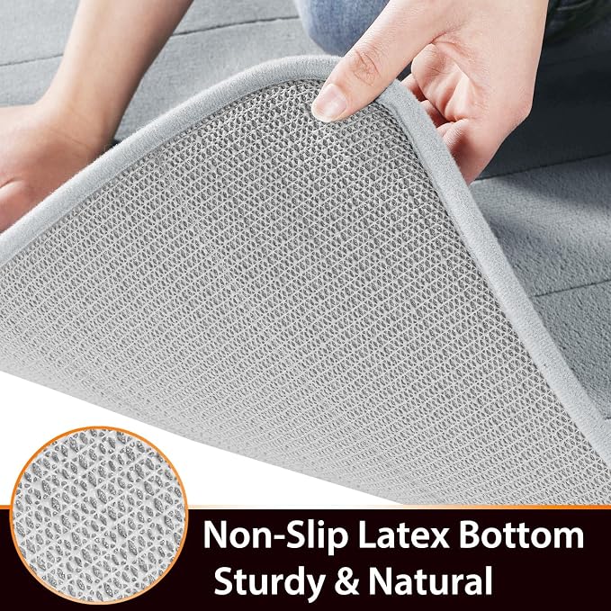 Yimobra Memory Foam Bath Mat, Super Soft Absorbent Bathroom Rug Non Slip, Quick Dry, Machine Washable Floor Carpet for Tub Shower, Home Decor Accessories, 24x17, Silver