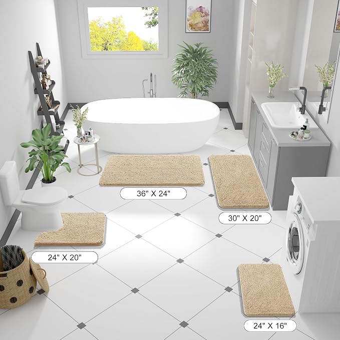 OLANLY Bathroom Runner Rugs 47x24, Extra Soft Absorbent Chenille Bath Rugs | Beige, Quick-Drying Rubber Backing, Machine Washable Long Bath Mat for Bathroom Floor, Tub and Shower, Home Decor Accessories