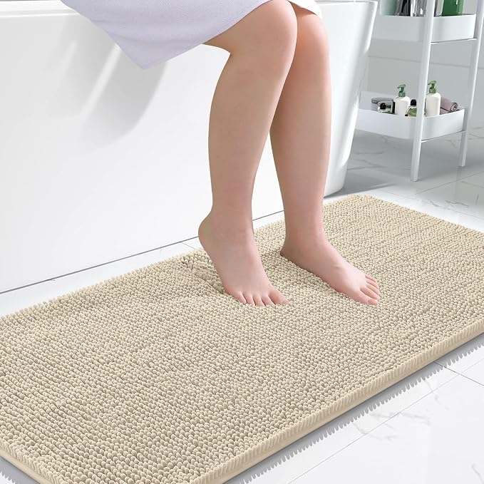 OLANLY Bathroom Runner Rugs 47x24, Extra Soft Absorbent Chenille Bath Rugs | Sand, Quick-Drying Rubber Backing, Machine Washable Long Bath Mat for Bathroom Floor, Tub and Shower, Home Decor Accessories