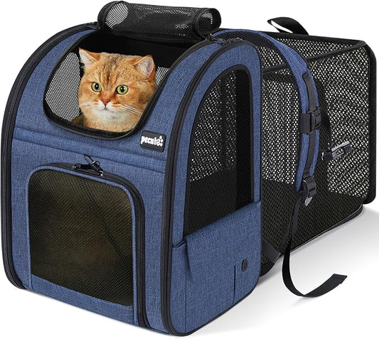 pecute Cat Carrier Backpack Expandable, Cat Backpack with Breathable Window | Durable Oxford Cloth, Lockable Zipper,Use for Pet Under 11 lbs to Travel
