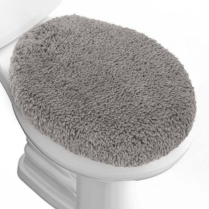 Soft Microfiber Toilet Seat Cover 17.5" x 15" Machine Washable | Solid Toilet Lid Cover Adjustable Rubber Backing Fits Most 16 -17.5" L x 14-16" W Round Oblong and Elongated Toilet Seat