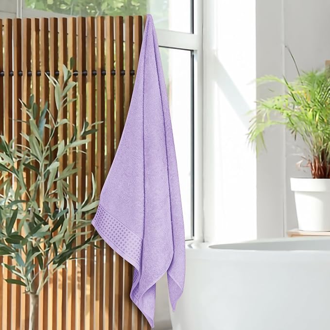 GLAMBURG Ultra Soft 4 Pack Oversized Bath Towel Set 27x54 inches, 100% Cotton Bath Towels, Highly Absorbant Compact Quickdry & Lightweight Towel, Ideal for Gym Travel Camp Pool - Purple