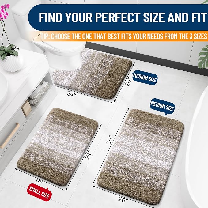 OLANLY Small Bathroom Rugs 28x18, Extra Soft Absorbent Microfiber Bath Rugs | Coffee, Non-Slip Quick-Drying Rubber Backing, Washable Plush Bath Mat for Floor, Tub and Shower, Home Decor Accessories