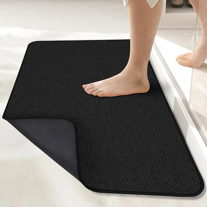 Bosap Bath Mat,Ultra Thin Bathroom Runner Rugs,Large Bath Mats for Bathroom,Quick Dry,Non-Slip,Machine Washable,Low Pile,Bath Rug,Shower Outside,Sink,Home Decor Accessories.Black,3'x4'(36x48inch)