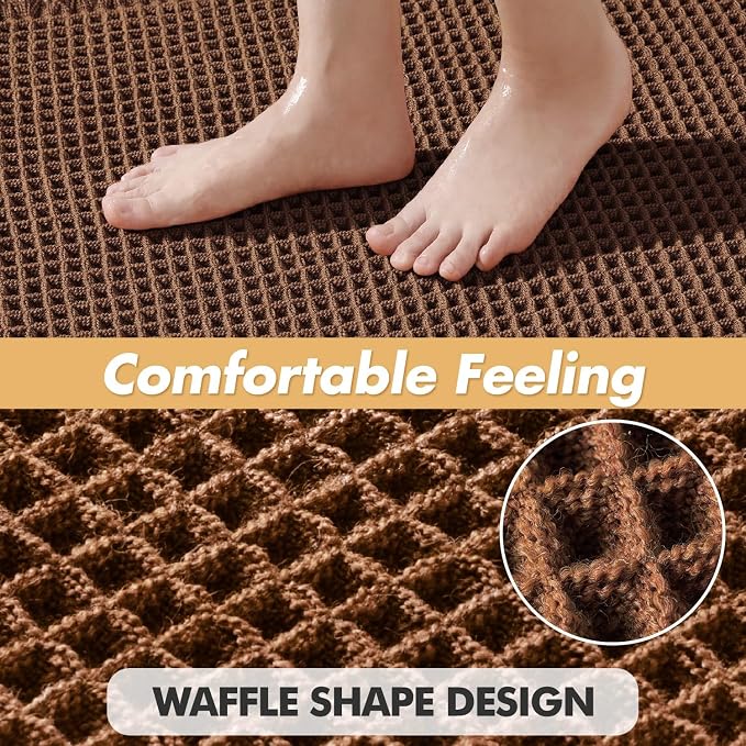 MIULEE Set of 2 Waffle Bathroom Rugs Boho Bath Mat Mocha 20x32 Inch | Non Slip, Super Absorbent, Washable, Ultra Soft, Rubber Backed Bath Rugs for Bathroom Floor Tub Shower