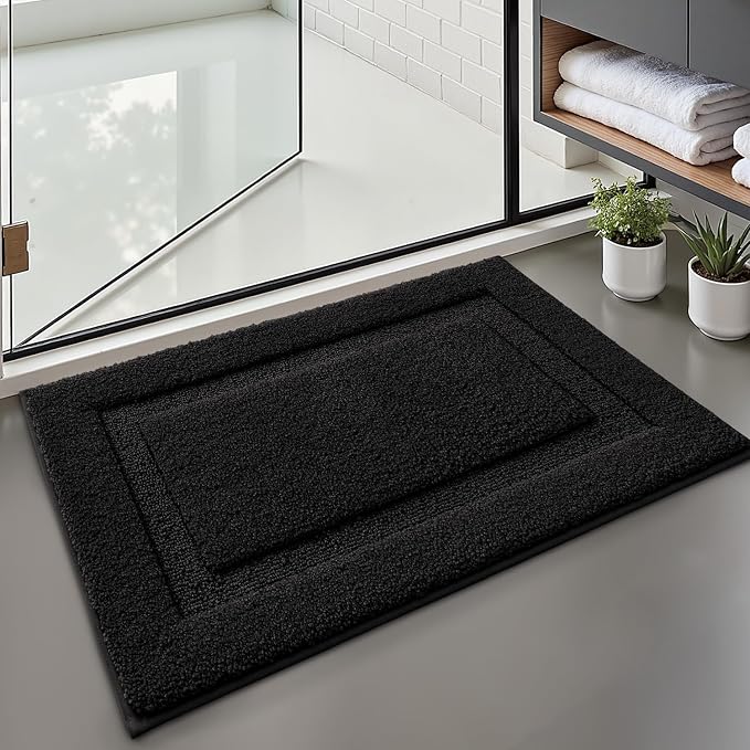 LUMI Ultra Soft Bathroom Rugs Absorbent, Non Slip Bath Mat 20x32, Black | Machine Washable with Rubber Backing, Quick Dry, Premium Microfiber Plush Carpet for Bathtub and Shower Floor