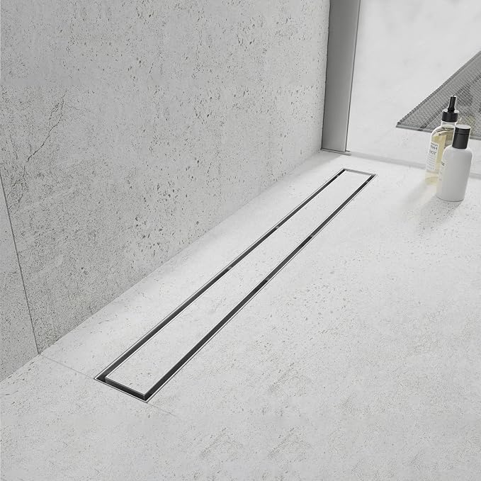 Linear Shower Drain, 28 inch Drain with Tile Insert 2-in-1 Panel, Brushed 304 Stainless Steel Shower Floor Drain, Linear Drain with Hair Strainer and Adjustable Feet
