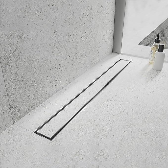 Linear Shower Drain, 48 inch Drain with Tile Insert 2-in-1 Panel, Brushed 304 Stainless Steel Shower Floor Drain, Linear Drain with Hair Strainer and Adjustable Feet