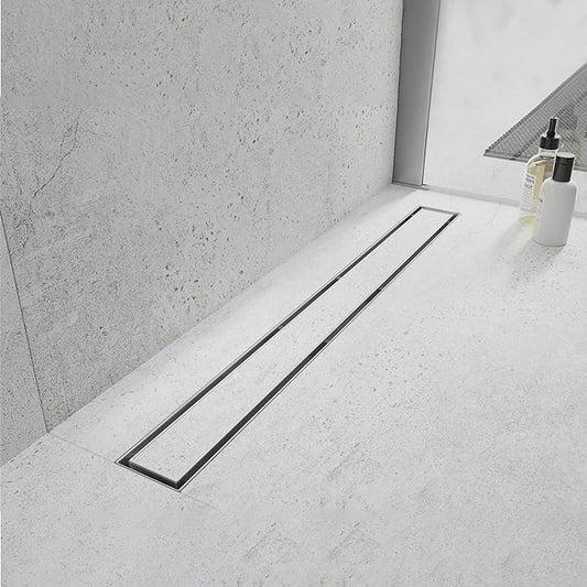 Linear Shower Drain, 48 inch Drain with Tile Insert 2-in-1 Panel, Brushed 304 Stainless Steel Shower Floor Drain, Linear Drain with Hair Strainer and Adjustable Feet