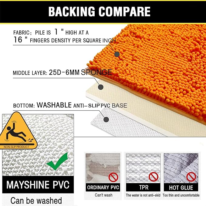 BOANKODU Bathroom Rugs Sets 2 Piece, Extra Soft Chenille Bath Mat Ultra Absorbent Bathroom Rug, Bathroom Mat with Non-Slip Bottom, Machine Washable Bath Rugs (20x32 Inch + 16x24 Inch, Orange)
