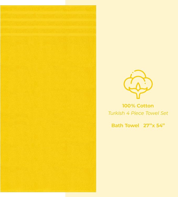 American Soft Linen 100% Cotton Luxury Turkish Towels, 4 PC Bath Towel Set | Soft Absorbent Quick Dry OEKO Tex Standard 100 Certificated Durable Machine Washable Premium Hotel Quality