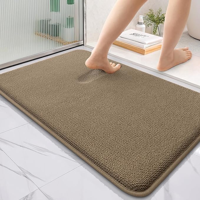 OLANLY Thick Memory Foam Bathroom Rugs 36x24, Soft Absorbent Bath Mat, Tan | Quick Dry Bath Rugs, Non-Slip Carpet, Machine Washable Mats for Bathroom Floor, Tub and Shower, Home Decor Accessories