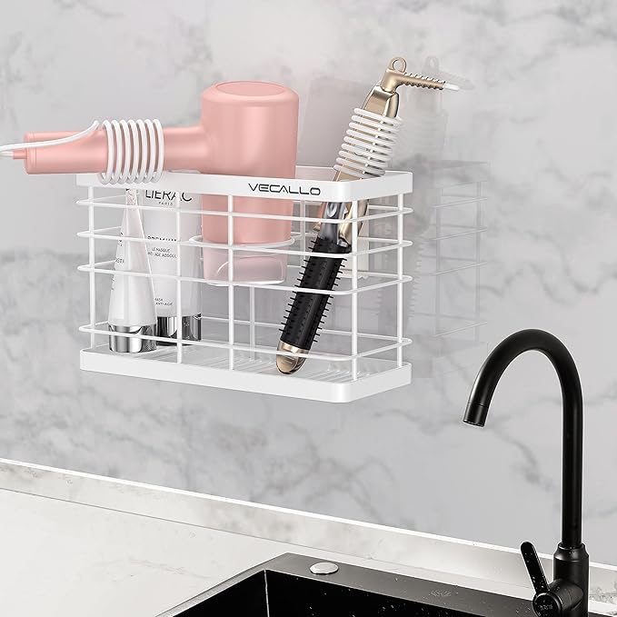 Hair Tool Organizer, Curling iron stands, Bathroom Organizer Basket Hair Supplies Organizer Storage Hair Dryer Holder- Wall Mount No Drilling | Curling iron holder Cabinet Door Bathroom Organizer for Hair Dryer, Curling Wands, Hair Straighteners White