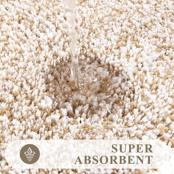 Pauwer Bathroom Rug Sets 3 Piece, Non Slip Washable Bath Mat, Khaki | Soft Plush Microfiber, Super Absorbent Floor Carpet, U Shaped Toilet Mats, Quick Dry, Shaggy Shower Rugs Runners