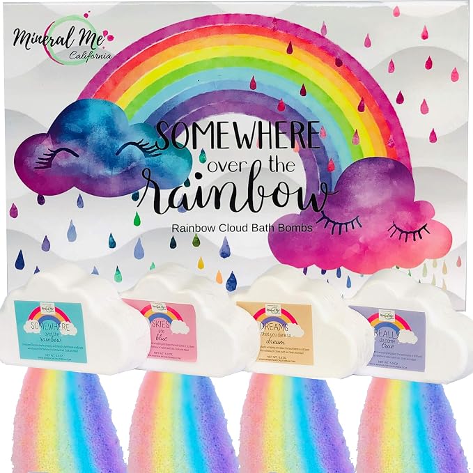 Bath Bombs for Kids - Organic Magic Rainbow Bubble Bath Bombs, Bath Fizzies | BathBombs w/Moisturizing Shea Butter and Natural Oils, 4 Large Unicorn Cloud BathBombs, Birthday Gift for Kids, Girls, Boys