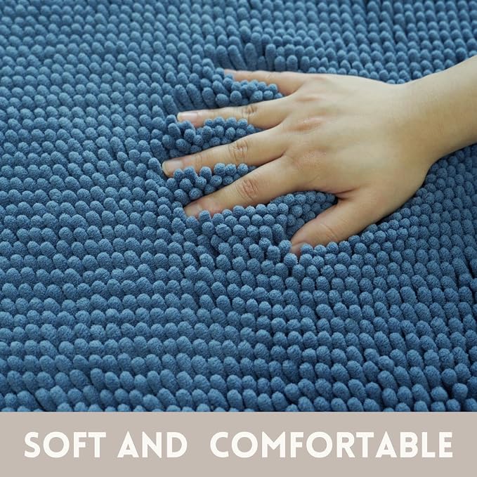 Bathroom Rugs Chenille, Extra Thick and Absorbent, Non-Slip, Machine Washable, Dry Quckily, Soft Cozy Plush, Used Under Shower Bathtub and Sink, Bath mat Sets Fog Blue