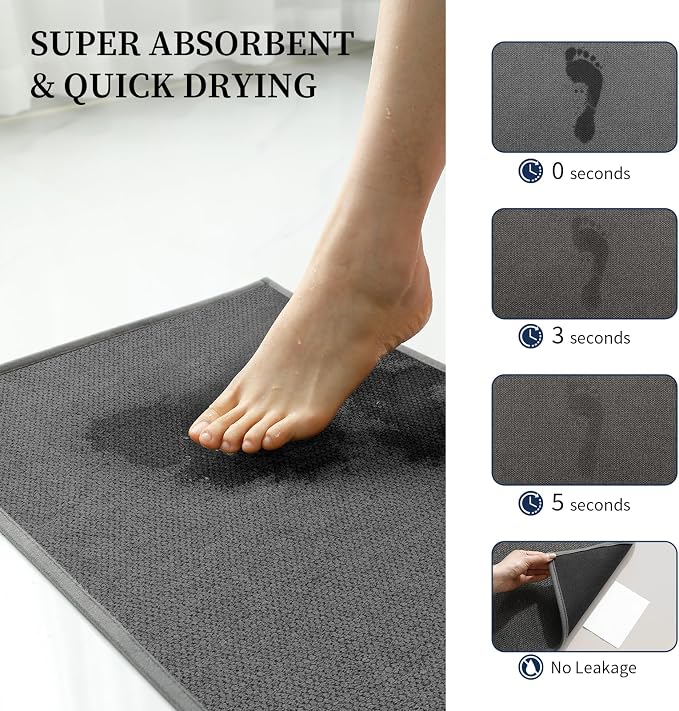 Dark Gray Bathroom Rugs with Toilet Rug, Quick Dry Thin Bath Mat Sets 2 Piece, Non Slip Absorbent Machine Washable, Bath Rugs for Tub Sink Home Decor (17"x24" + 17.5"x24" U-Shaped)