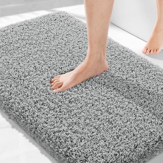 Yimobra Bathroom Rugs Non Slip Washable 36X24, Ultra Soft and Water Absorbent Bath Mats, Plush Shower Mat Outside, Luxury Microfiber Carpet Thick Matts for Bathroom Floor/Tub, Pure Gray