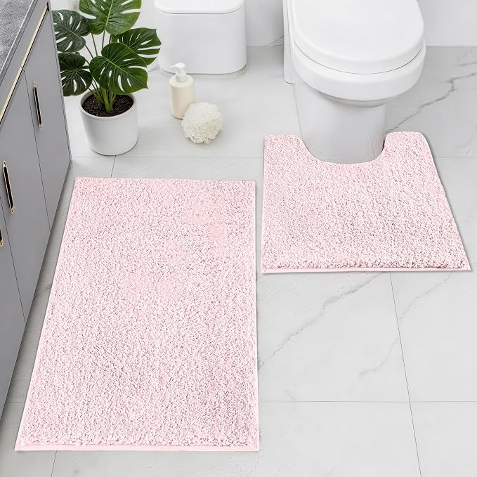 Bathroom Rugs Sets 2 Piece Non Slip Washable Bath Mat Set | Microfiber bath rug set with toilet mats for bathroom , Soft Absorbent toilet rug set TPR Rubber Backed bathroom floor mat