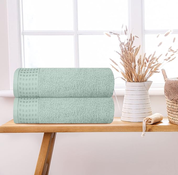 GLAMBURG 100% Cotton 2 Pack Oversized Bath Towel Set 28x55 Inches, Ultra Soft Highly Absorbant Compact Quickdry & Lightweight Large Bath Towels, Ideal for Gym Travel Camp Pool - Sea Green